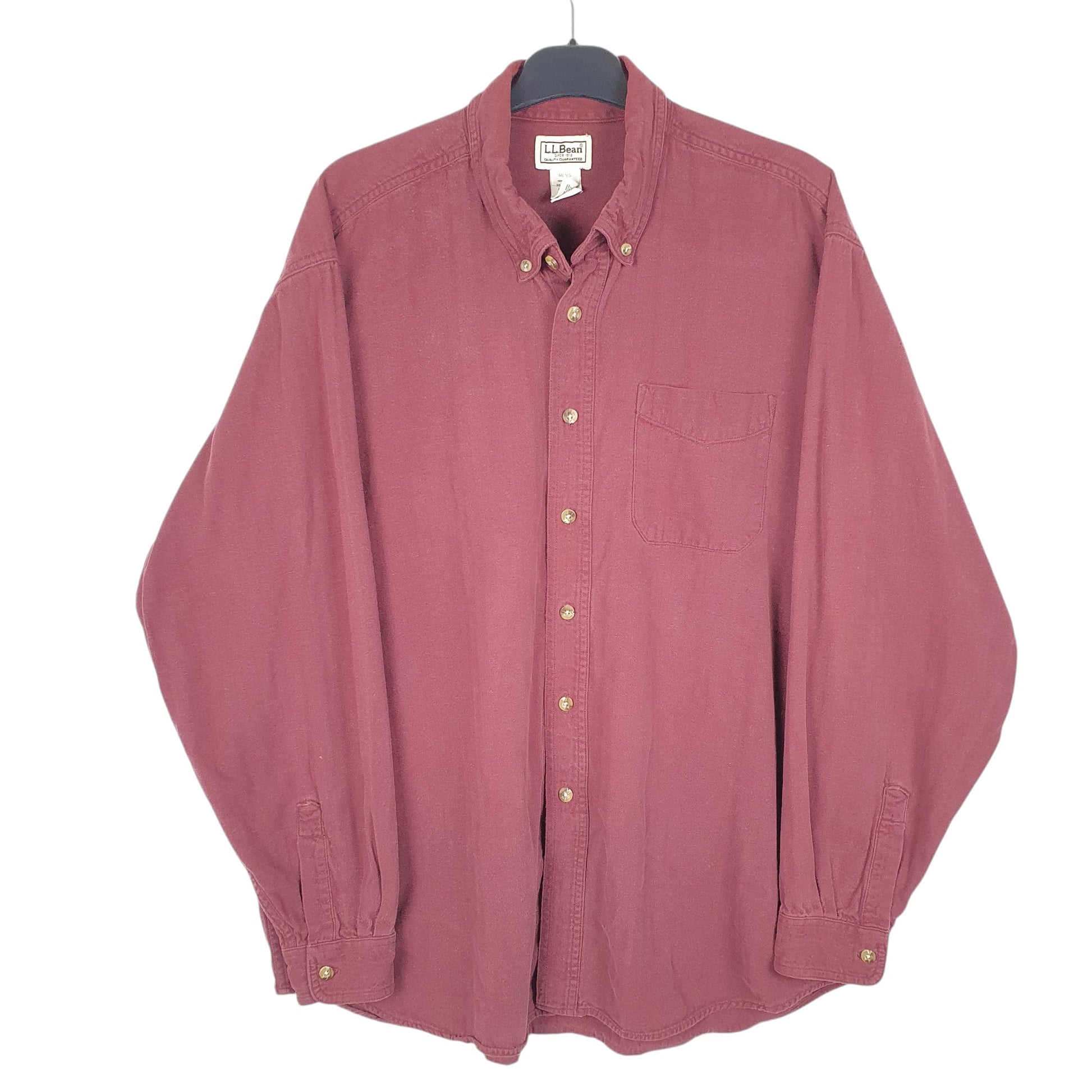 Mens Burgundy L.L.Bean Herringbone HBT Long Sleeve Shirt