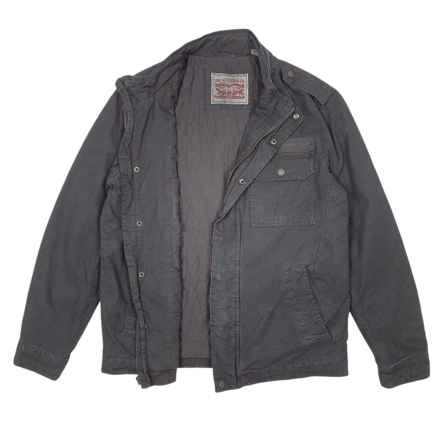 Mens Black Levis Military Army Zip  Coat