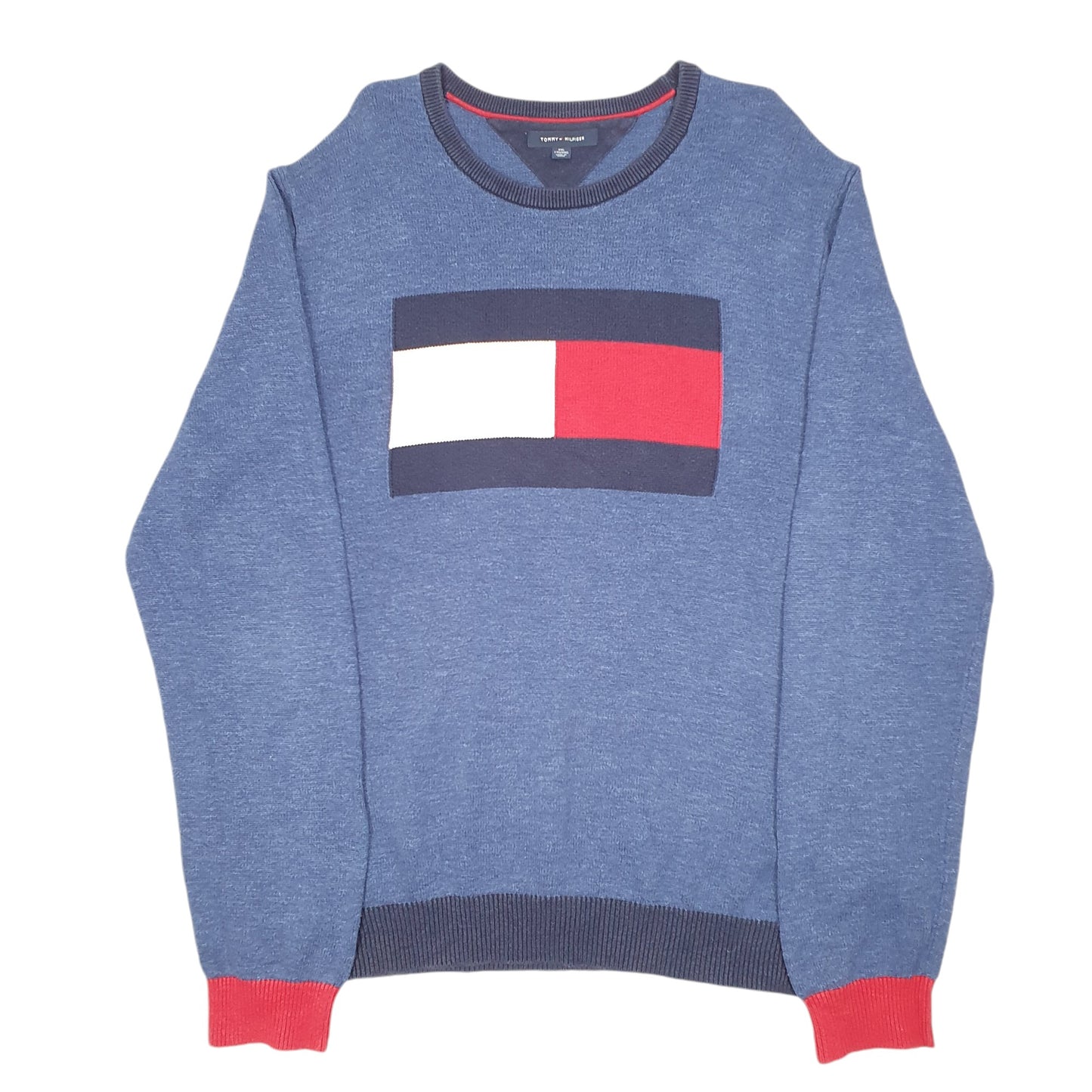 Mens Blue Tommy Hilfiger OG Box Logo Knit Crewneck Jumper