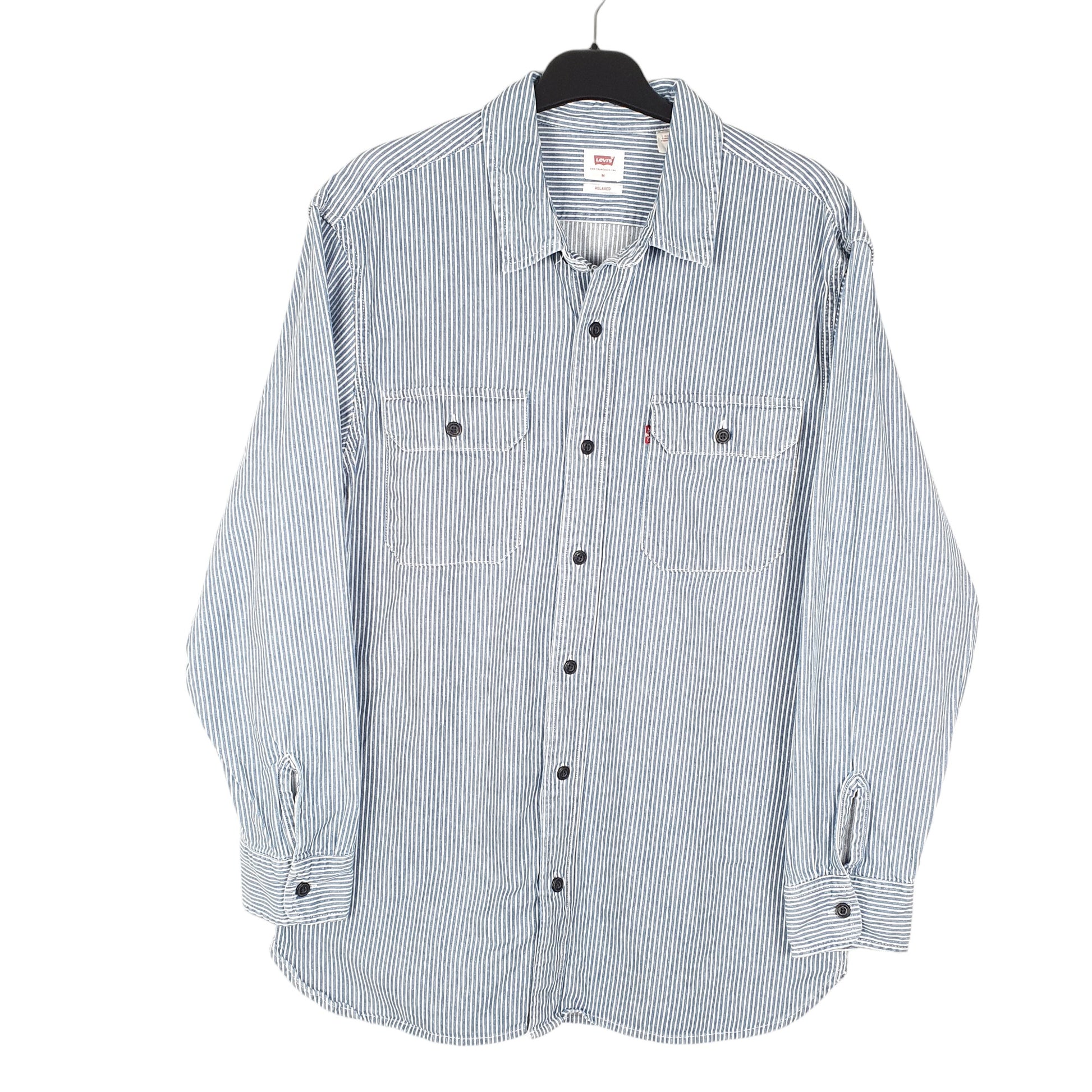 Mens Blue Levis Railroad Hickory Work Relaxed Long Sleeve Shirt