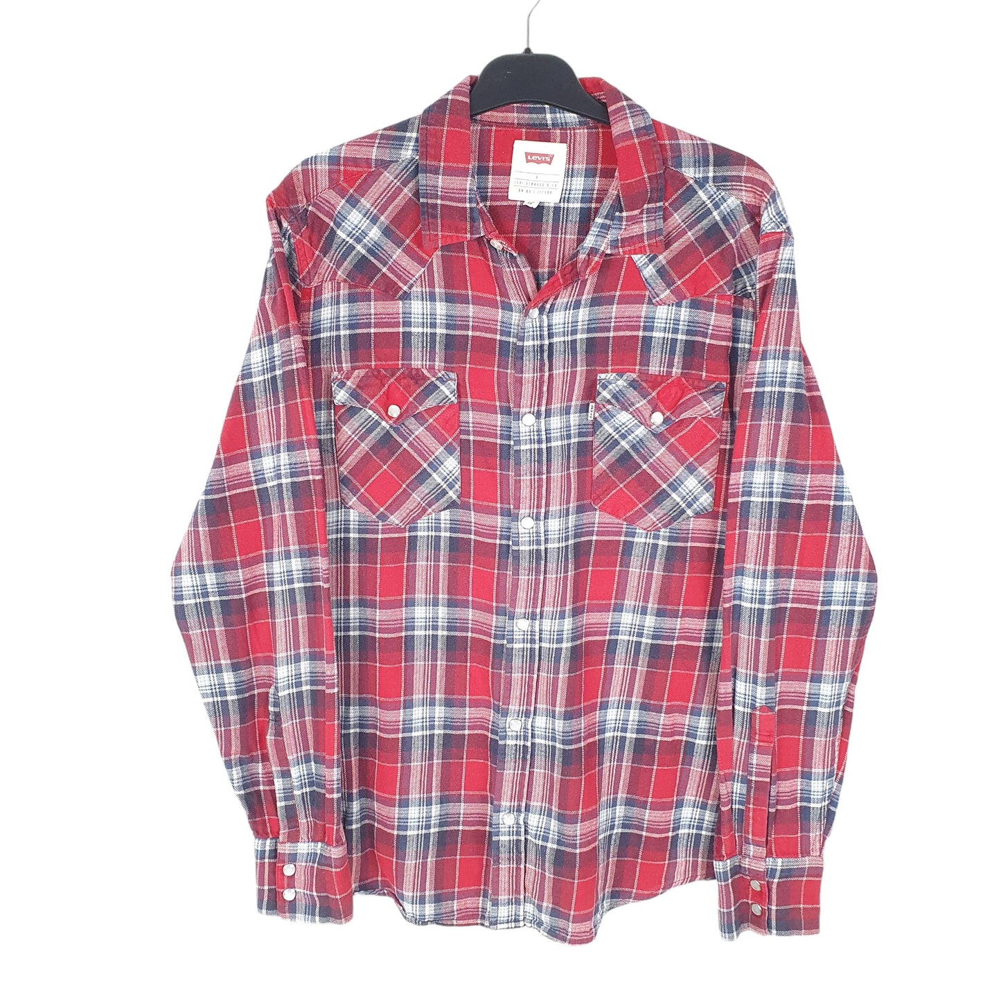Womens Red Levis Western Flannel Cowboy Pearl Snap Long Sleeve Shirt