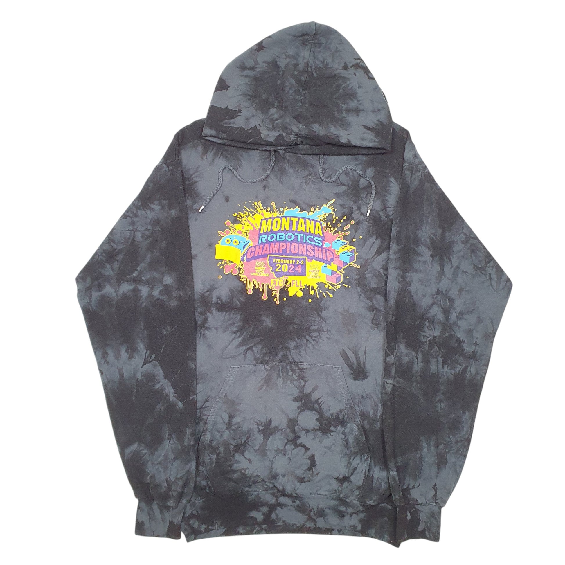 Mens Grey Port & Company Tie Dye Montana Robotics Championships 2021 Hoodie Jumper
