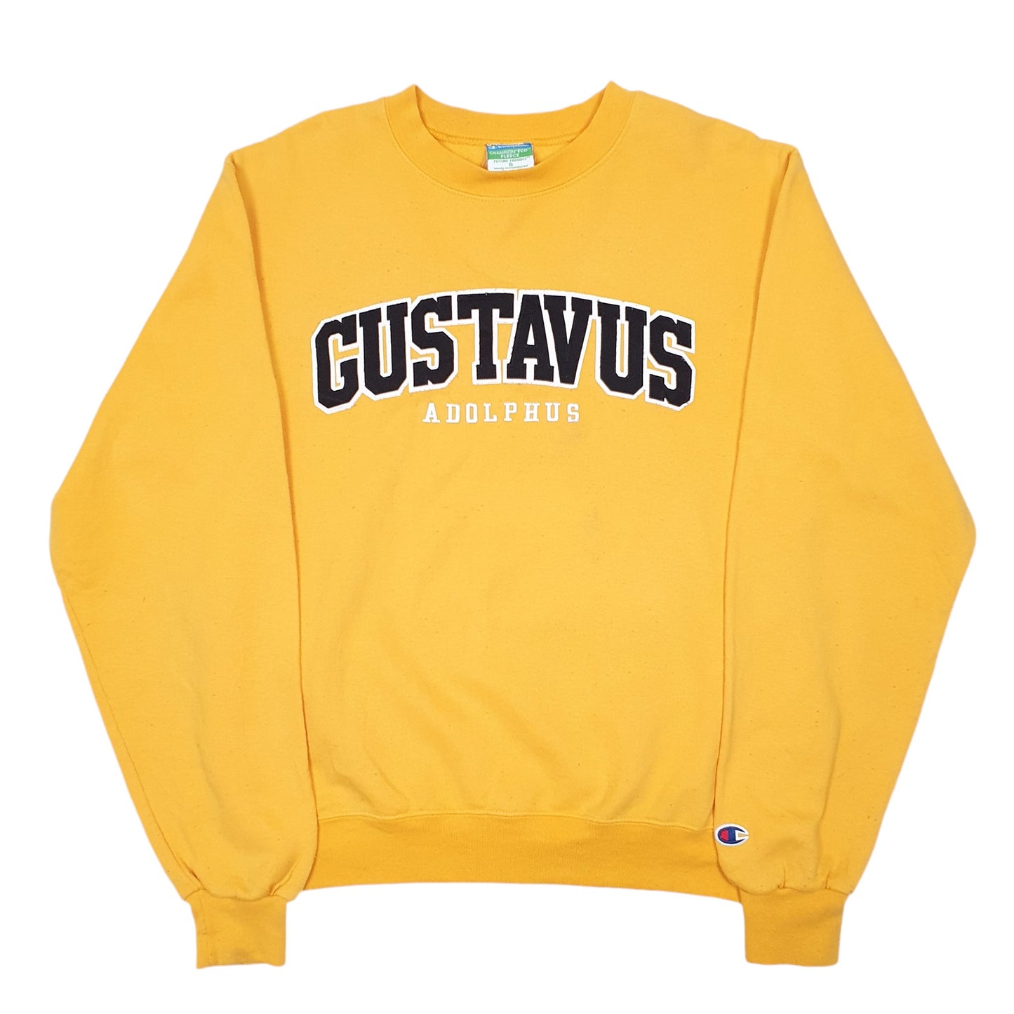 Mens Yellow Champion Gustavus Adolphus College Frat USA Spellout Crewneck Jumper