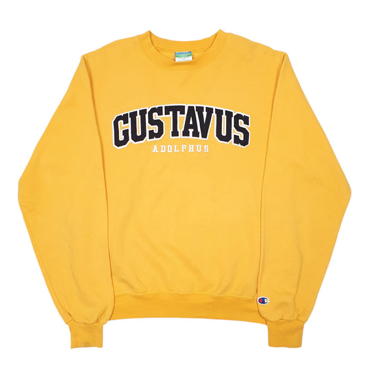 Mens Yellow Champion Gustavus Adolphus College Frat USA Spellout Crewneck Jumper