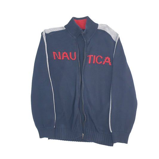 Mens Navy Nautica Spellout Knit Full Zip Jumper