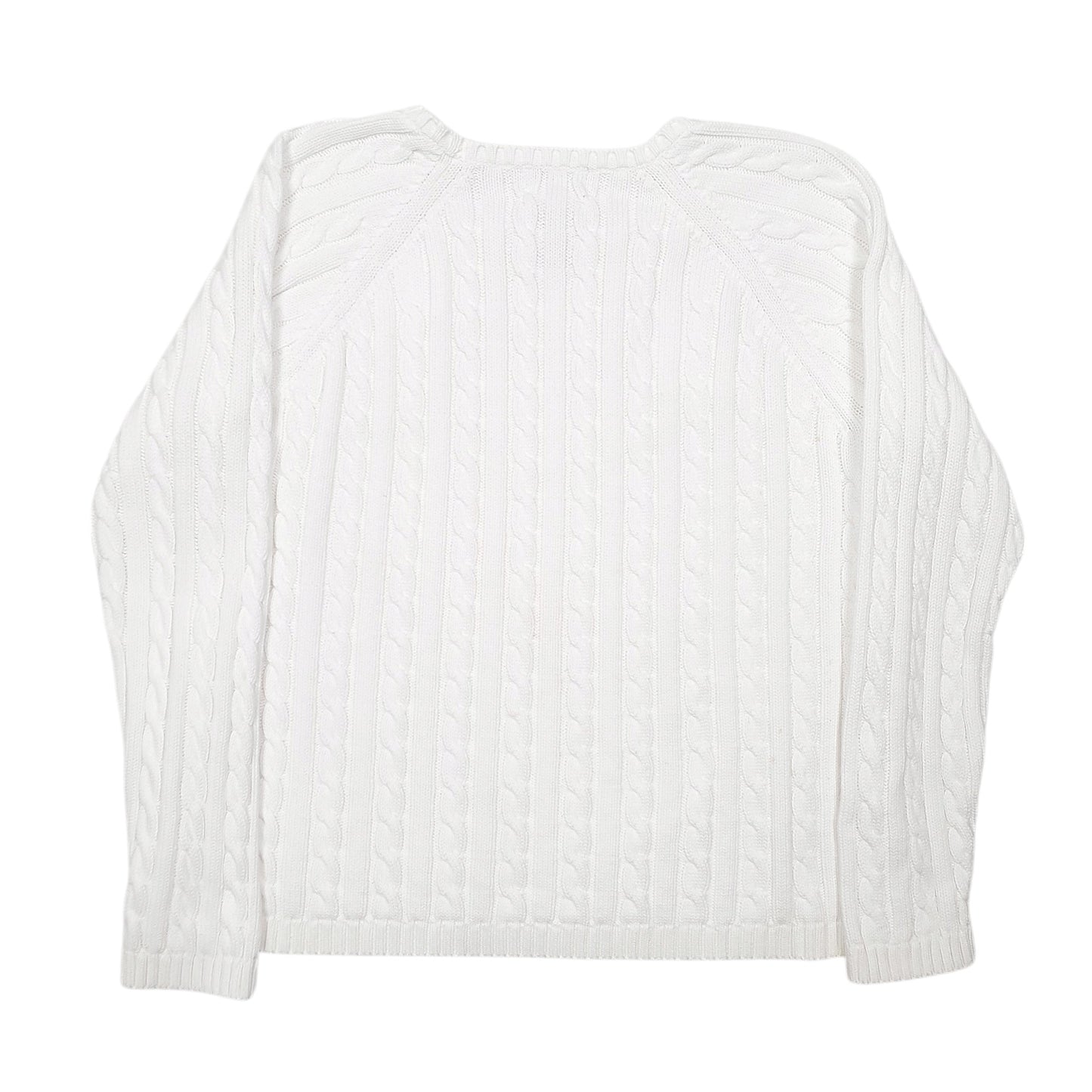 Womens White L.L.Bean Knit Cable Crewneck Jumper
