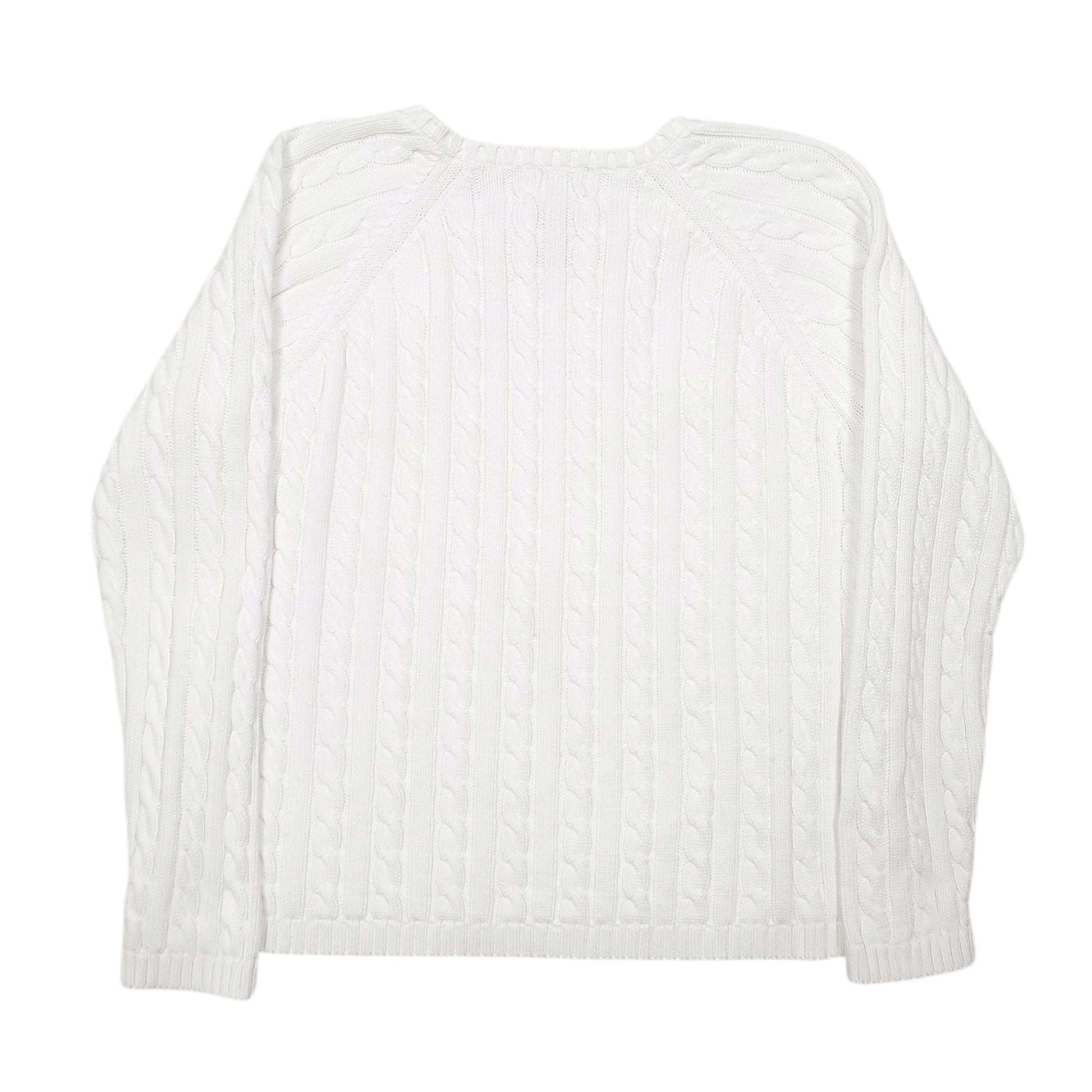 Womens White L.L.Bean Knit Cable Crewneck Jumper