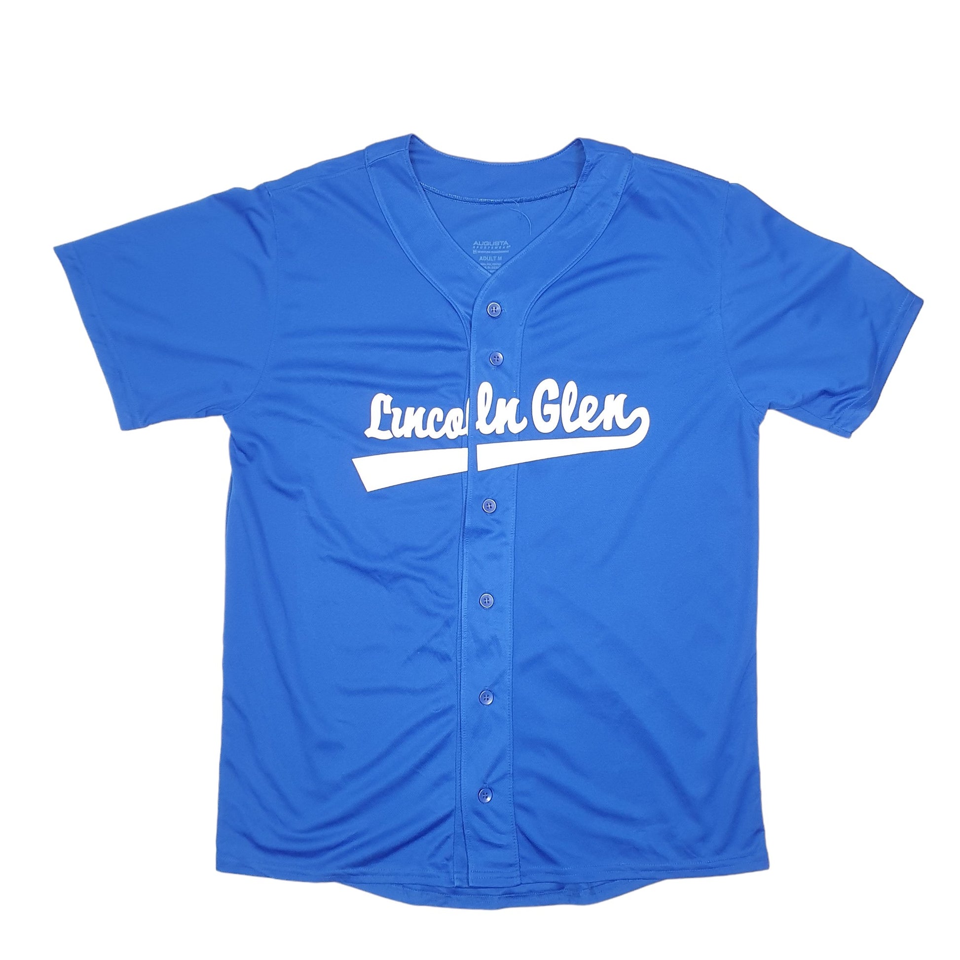 Mens Blue Augusta Little League Lincoln Glen USA Baseball Jersey Short Sleeve T Shirt