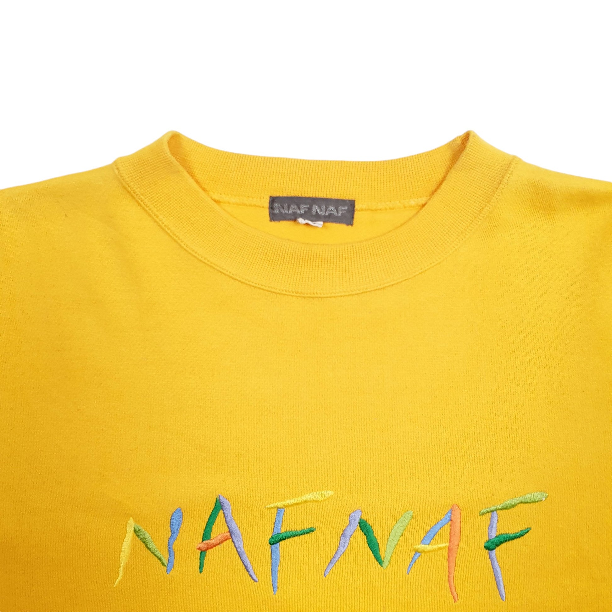 Womens Yellow Naf Naf Co Spellout 90's Vintage Crewneck Jumper