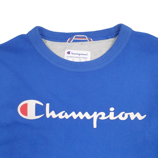 Mens Blue Champion Spellout Crewneck Jumper