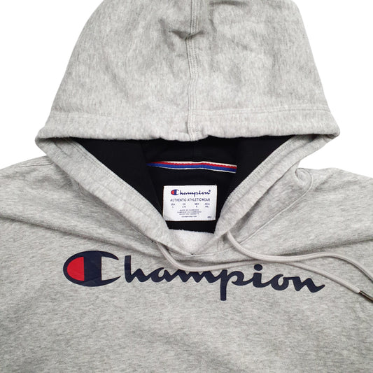 Mens Grey Champion Spellout Hoodie Jumper