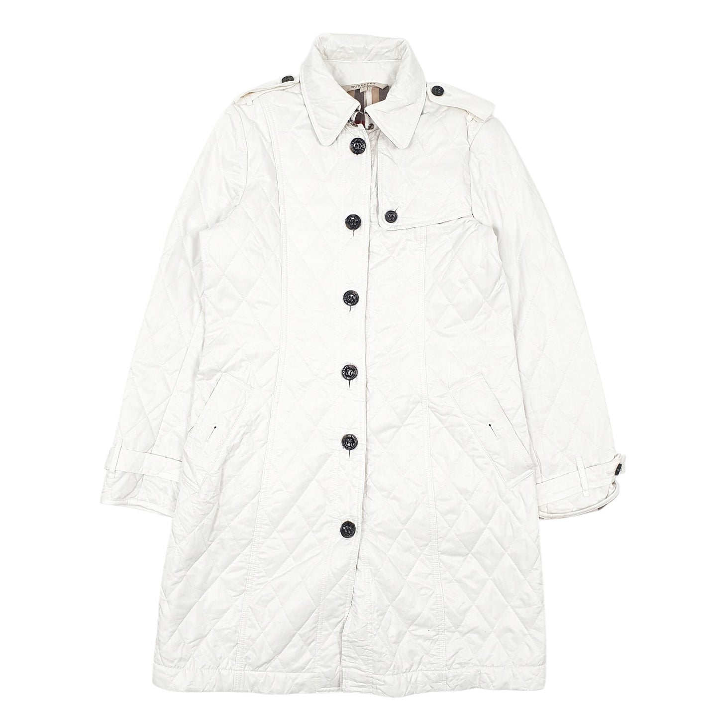 Womens White Burberry Designer Fashion Trench Long Line  Coat