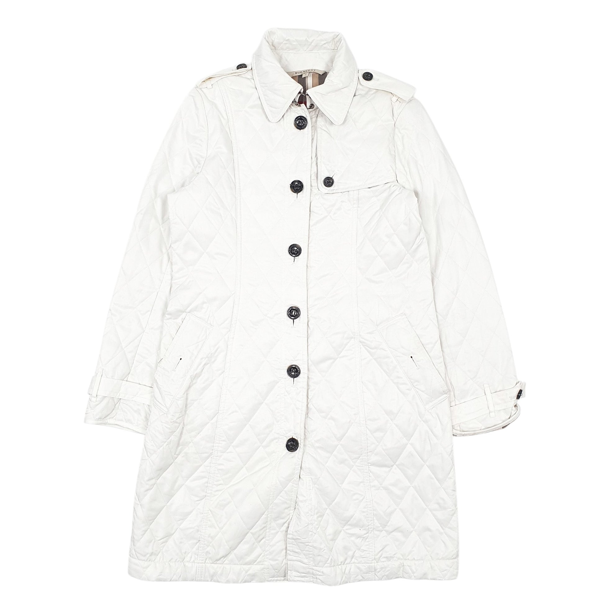 Womens White Burberry Designer Fashion Trench Long Line  Coat