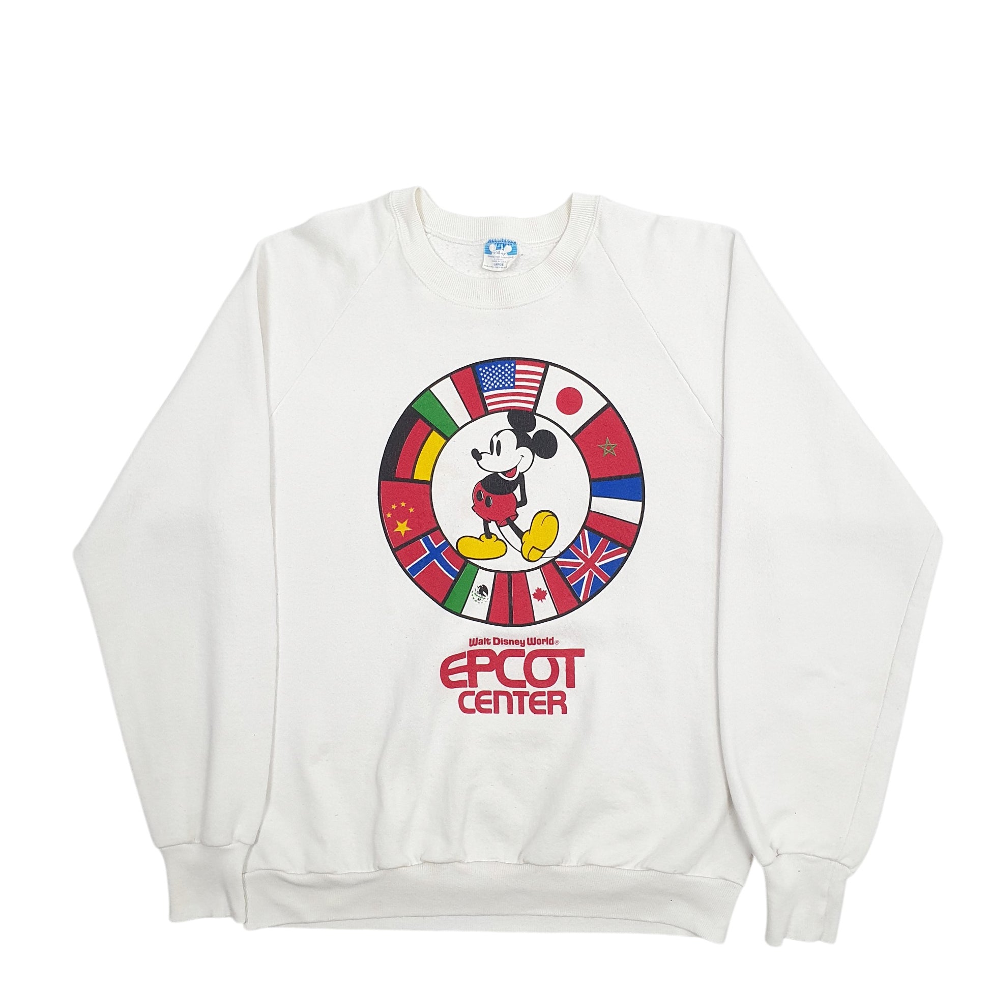 Mens White Disney Disney World Mickey Mouse Epcot Center Made In USA Vintage 90's Crewneck Jumper