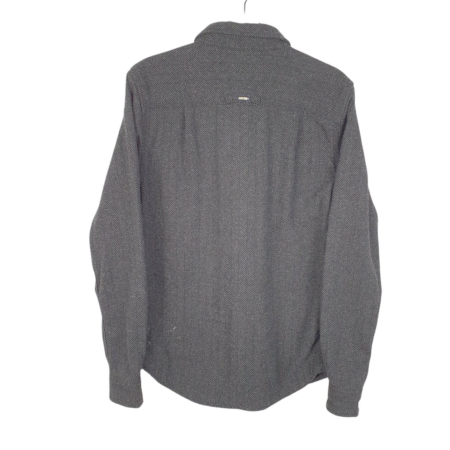 Mens Grey Supedry Herringbone Overshirt Shacket Tweed Long Sleeve Shirt