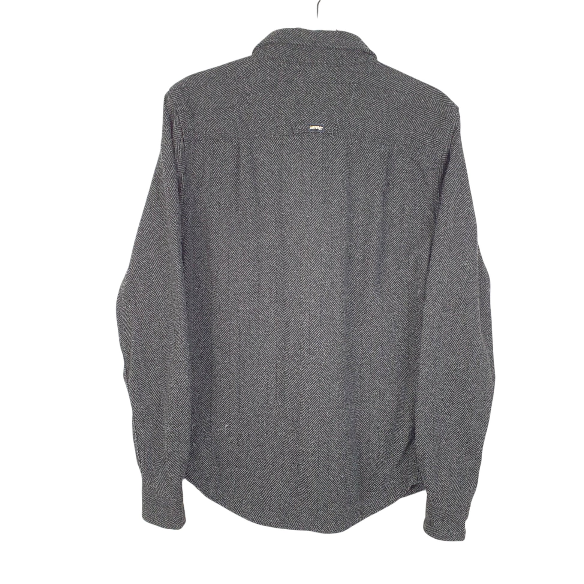 Mens Grey Supedry Herringbone Overshirt Shacket Tweed Long Sleeve Shirt