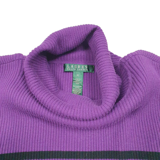 Womens Purple Lauren Ralph Lauren Knit Ribbed Striped Turtleneck Jumper