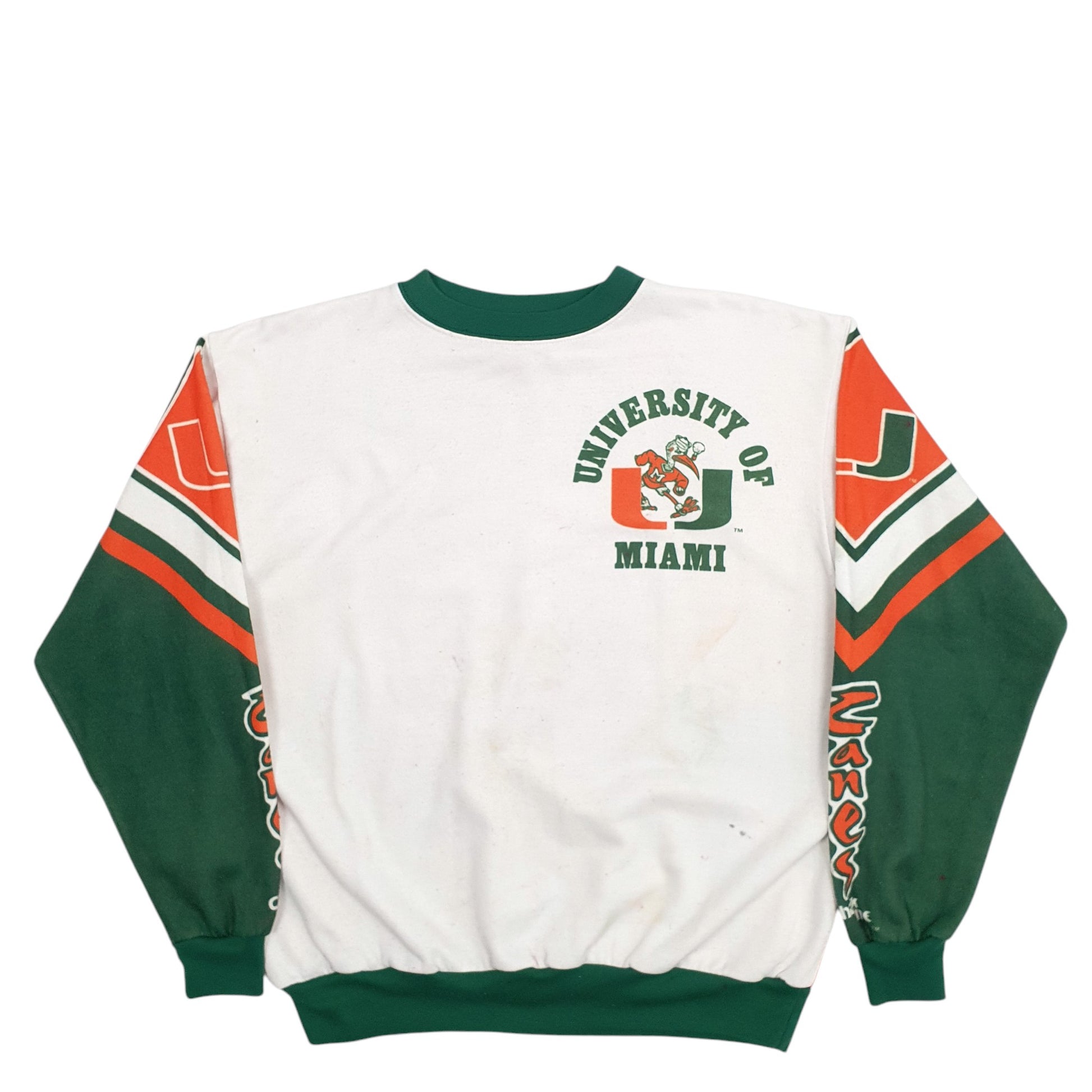 Mens White Chalk Line University Of Miami Hurricanes Made In USA Football 90's Crewneck Jumper