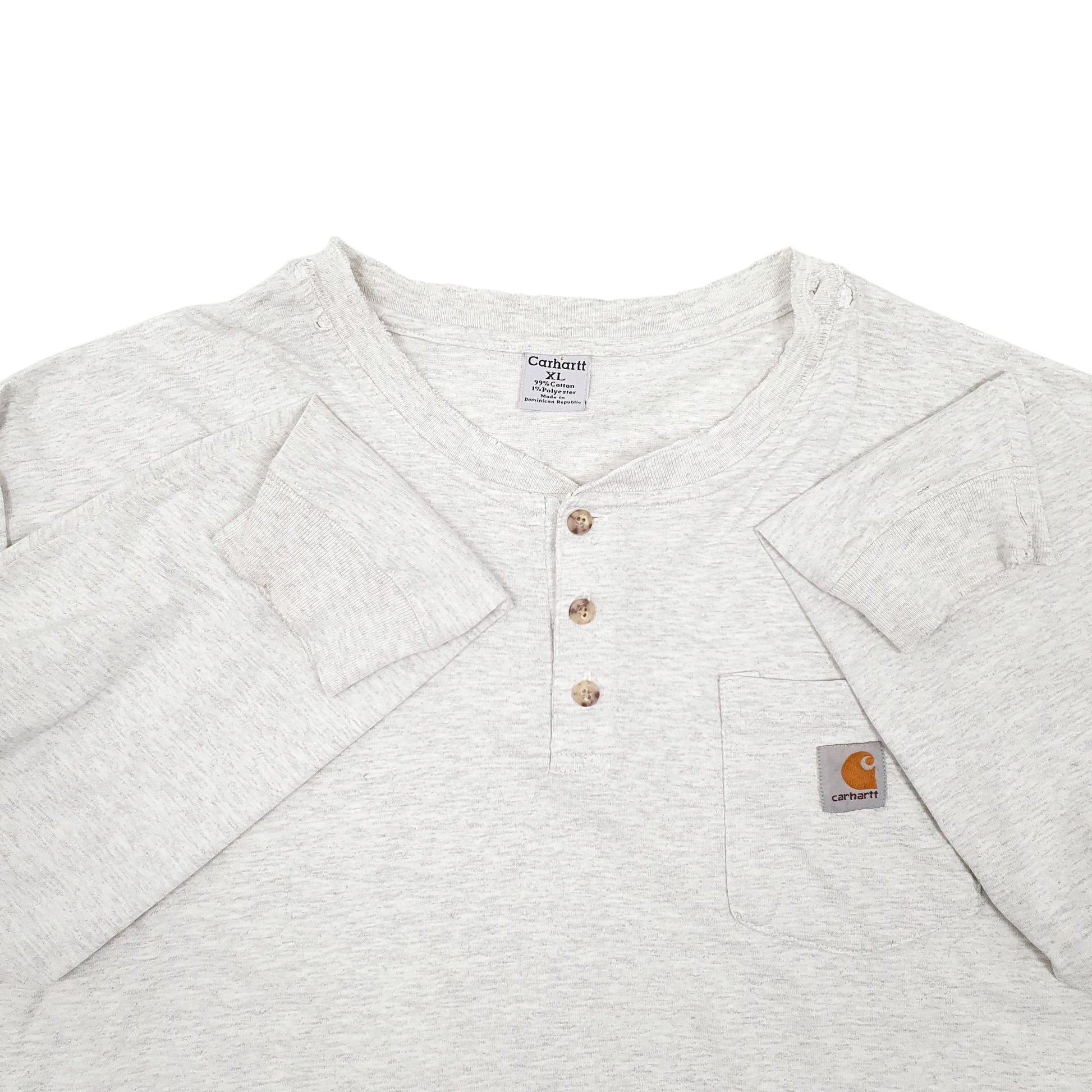 Mens Grey Carhartt Vinatge 00s Henley Long Sleeve T Shirt