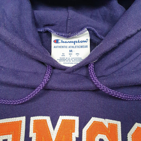 Mens Purple Champion Clemson College USA Spellout Hoodie Jumper