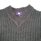 Mens Grey Brubaker Knit Cable Rib V Neck Jumper