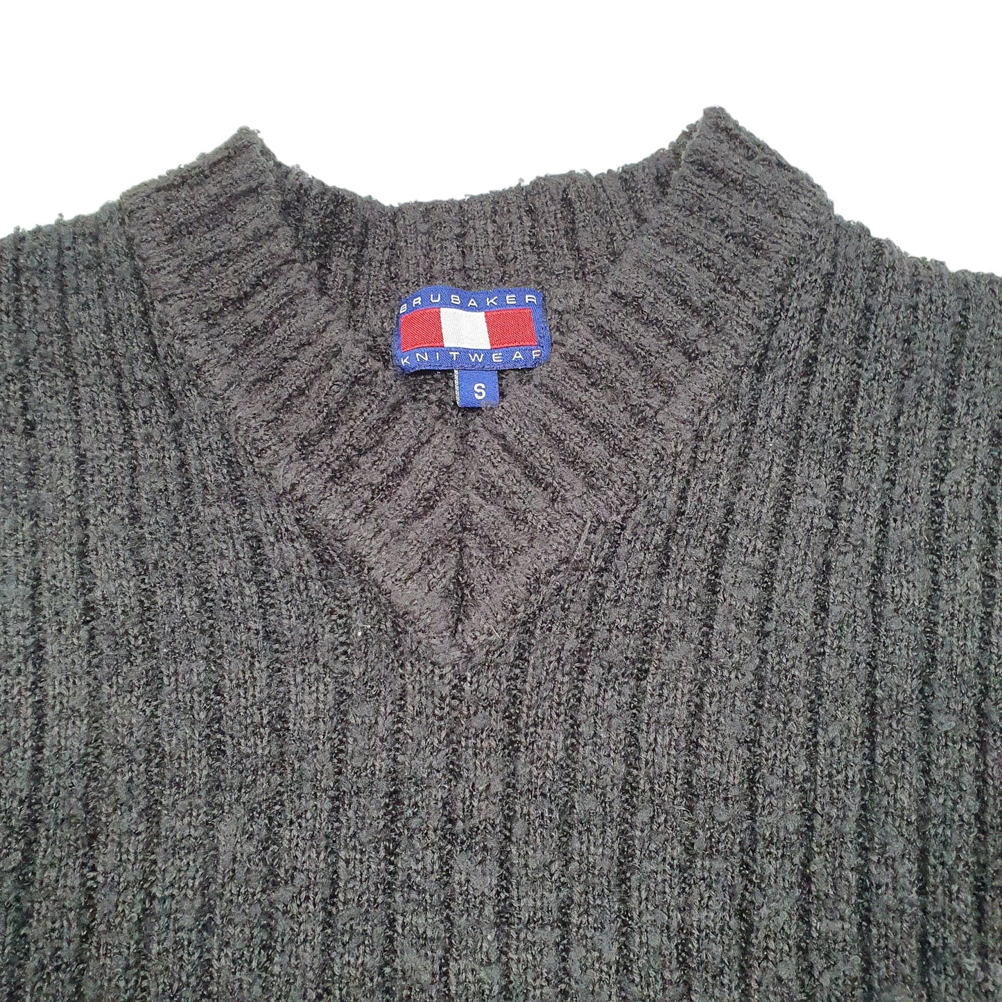 Mens Grey Brubaker Knit Cable Rib V Neck Jumper