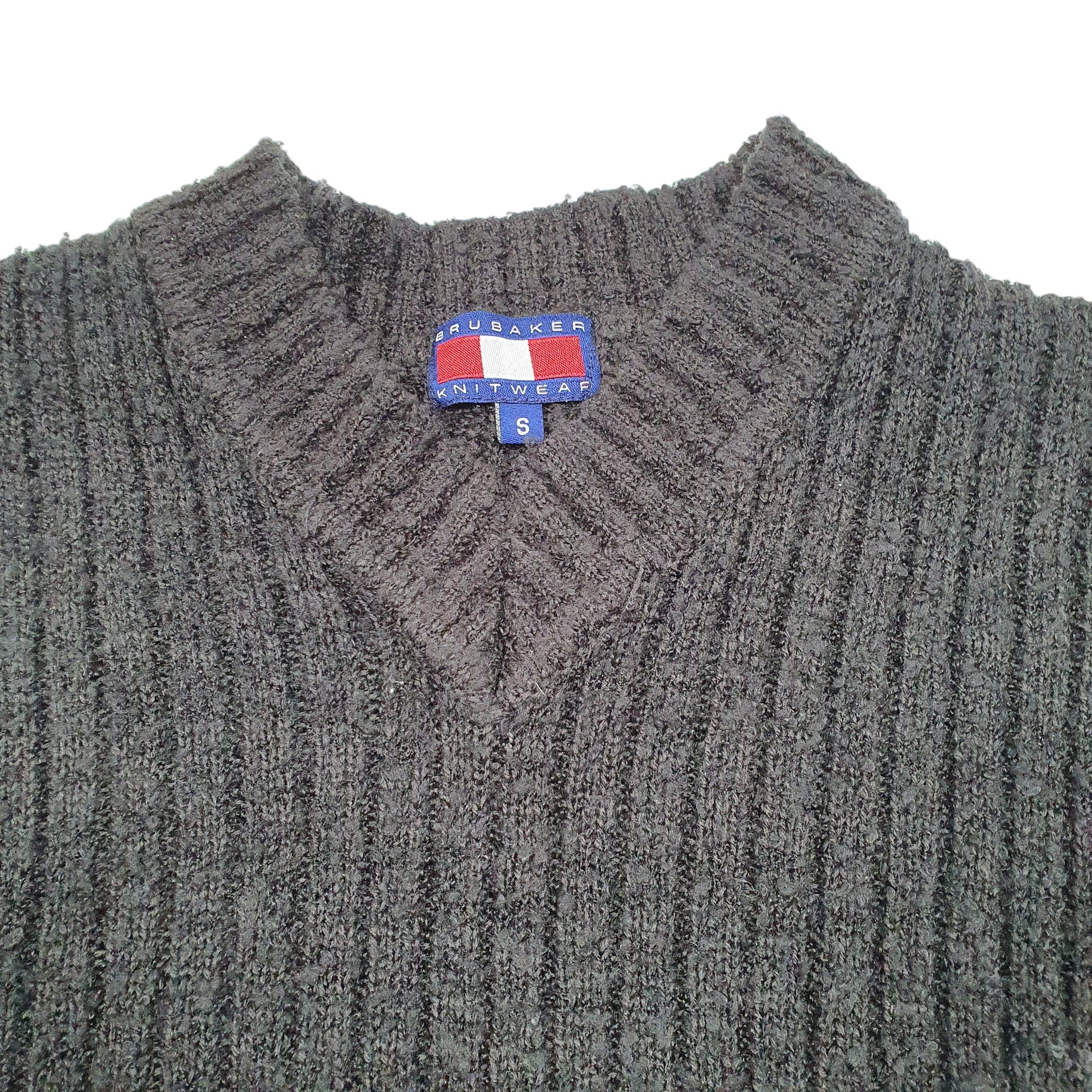 Mens Grey Brubaker Knit Cable Rib V Neck Jumper