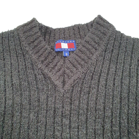 Mens Grey Brubaker Knit Cable Rib V Neck Jumper