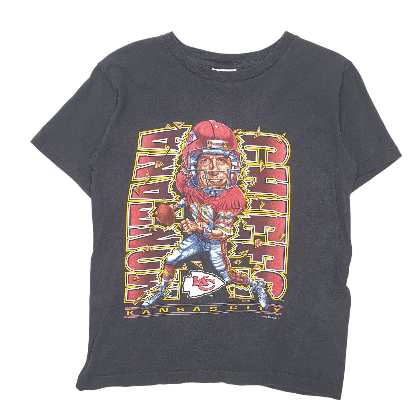 Womens Black Official Fan Sportswear Single Stitch Vintage 90s Made In USA Kansas City Chiefs NFL 1993 Short Sleeve T Shirt