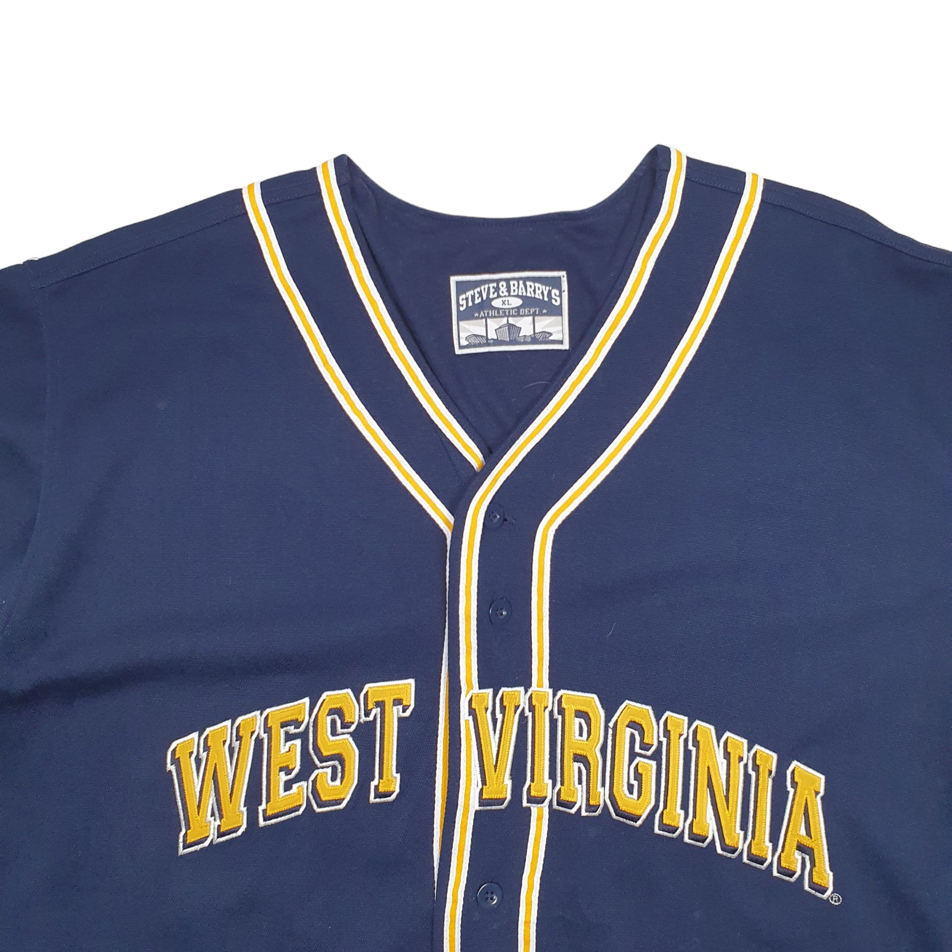 Mens Navy Steve & Barrys Baseball Jersey West Virginia Spellout Short Sleeve T Shirt