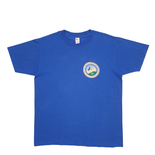 Mens Blue Textile Prints Single Stitch Vintage 90s Made In USA Philmont Short Sleeve T Shirt