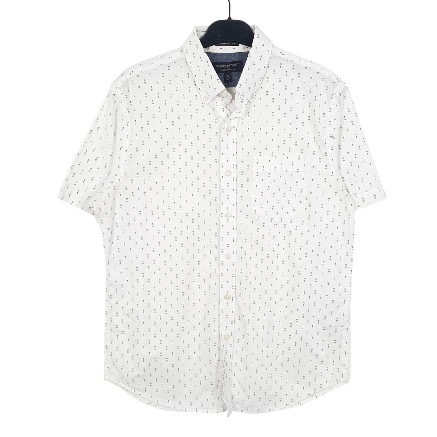 Mens White Banana Republic Organic Spots Short Sleeve Shirt