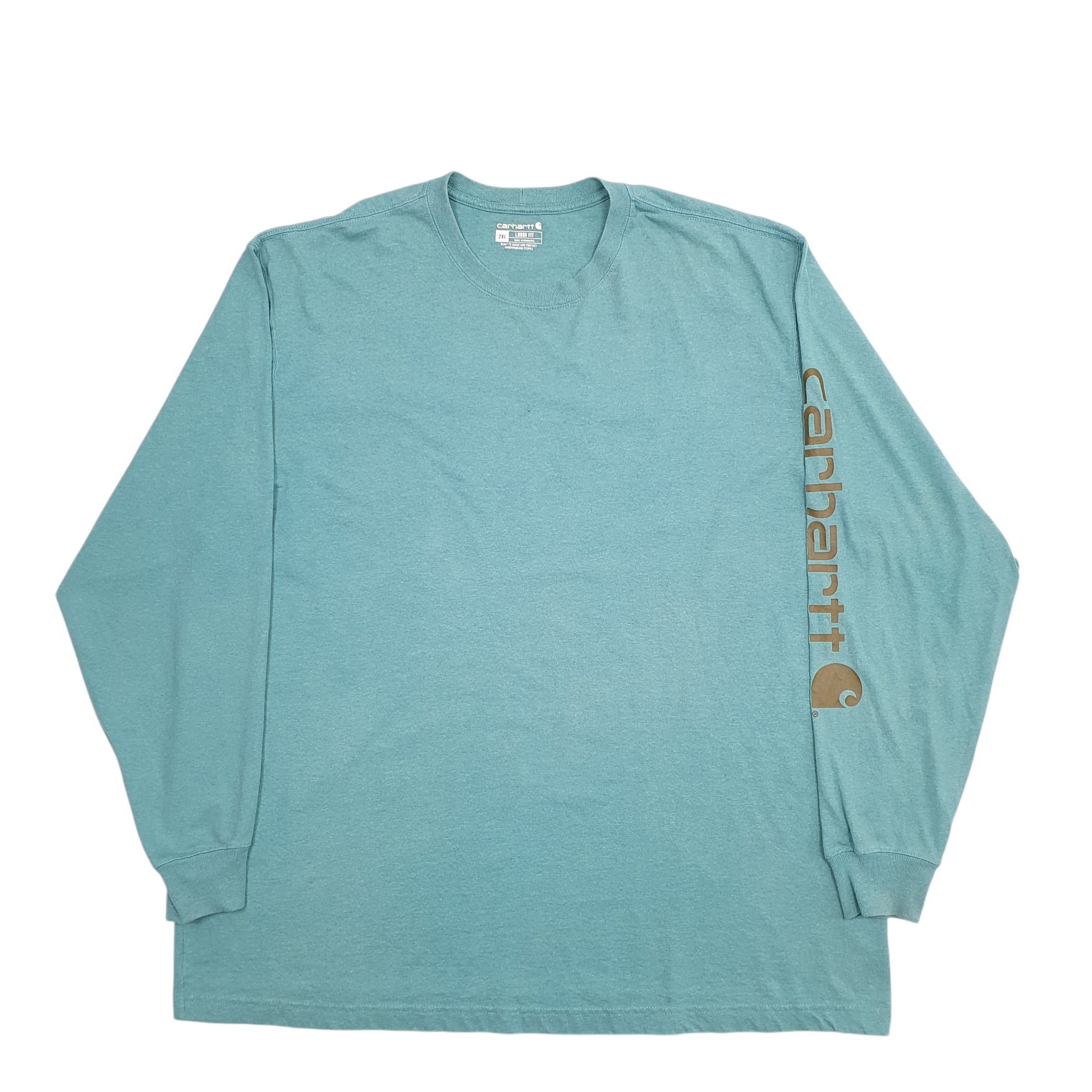 Mens Green Carhartt Spellout Long Sleeve T Shirt