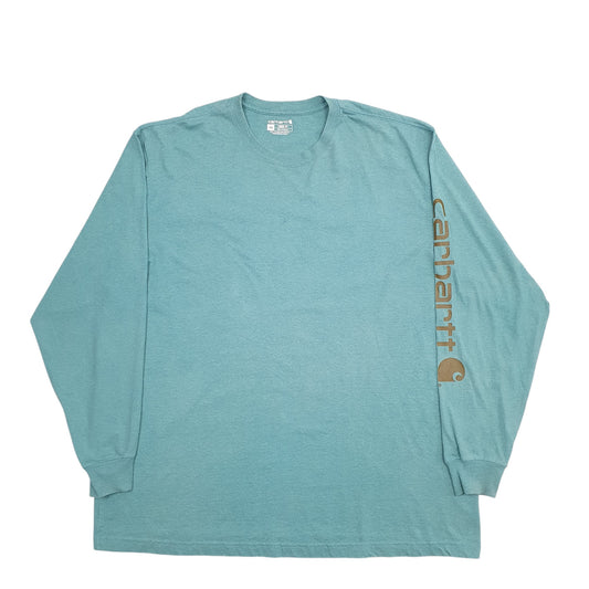 Mens Green Carhartt Spellout Long Sleeve T Shirt
