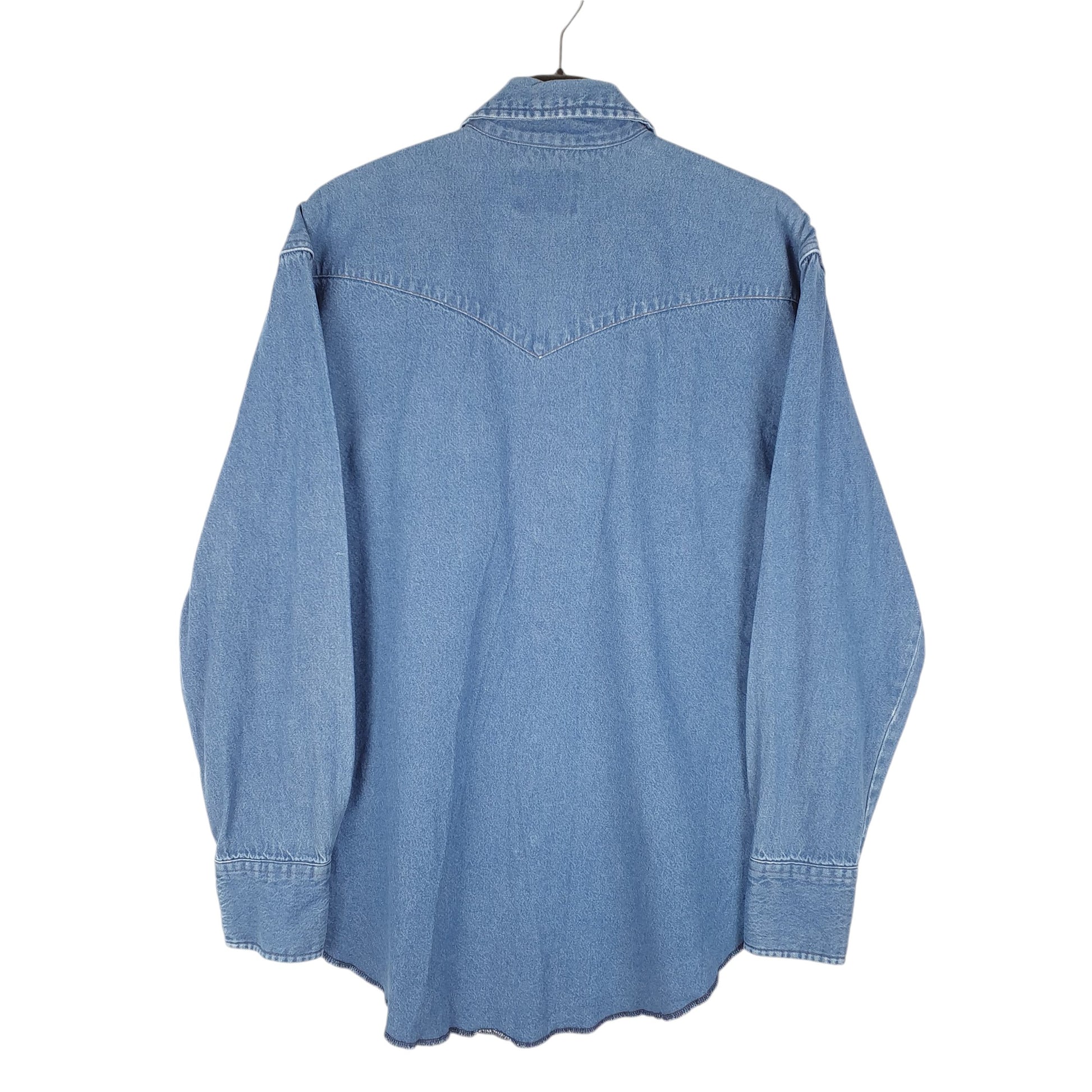 Mens Blue Wrangler Denim Jeans Western Pearl Snap Cowboy Long Sleeve Shirt