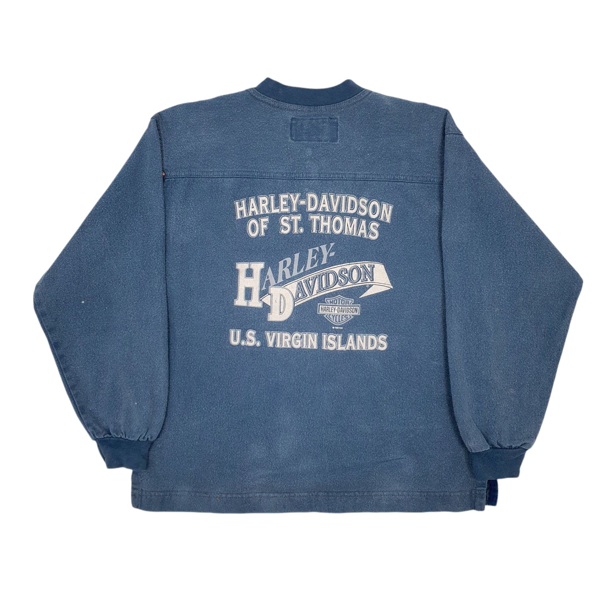 Mens Blue Harley Davidson Button Up Vintage 80s Made In USA Quarter Zip Jumper