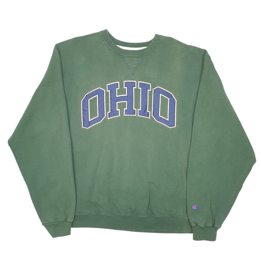 Mens Green Champion Ohio Spellout Crewneck Jumper