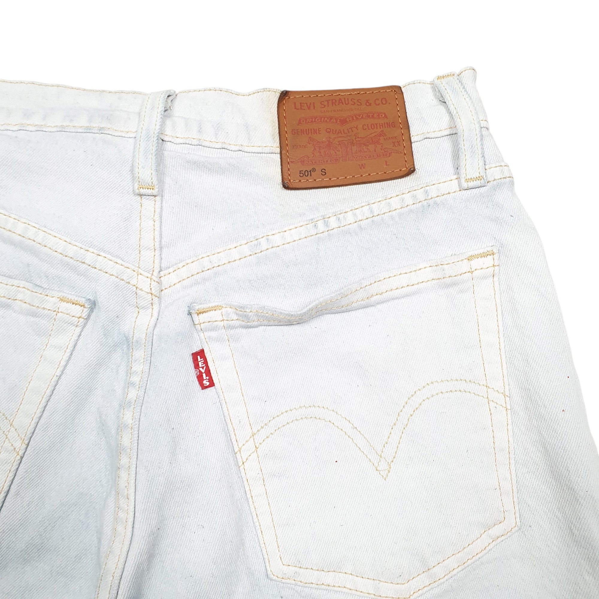 Womens Levis Blue Denim 501 Jorts Cut Offs Bleached Faded Shorts Bundl Clothing