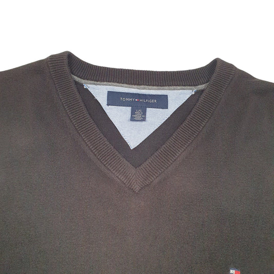 Mens Black Tommy Hilfiger Knit V Neck Jumper