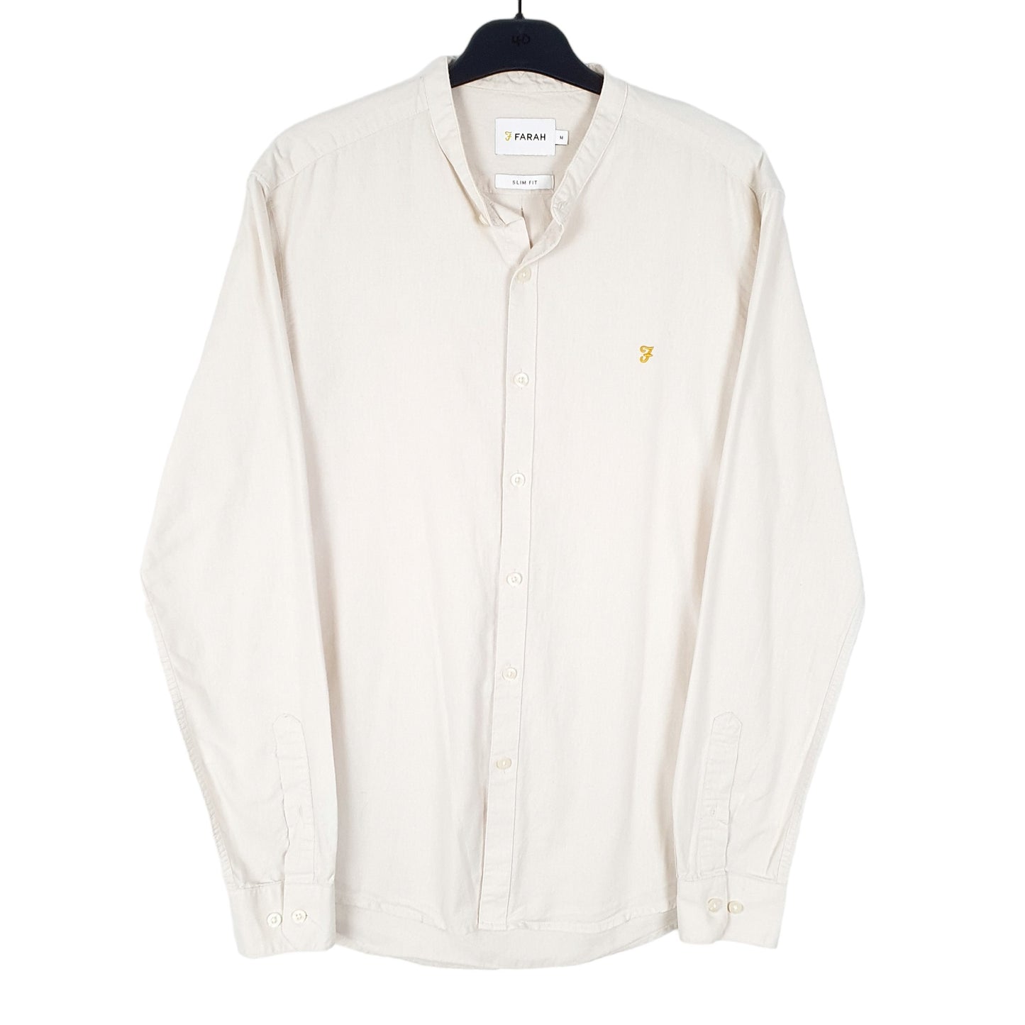Mens Cream Farah Grandad Collar Long Sleeve Shirt