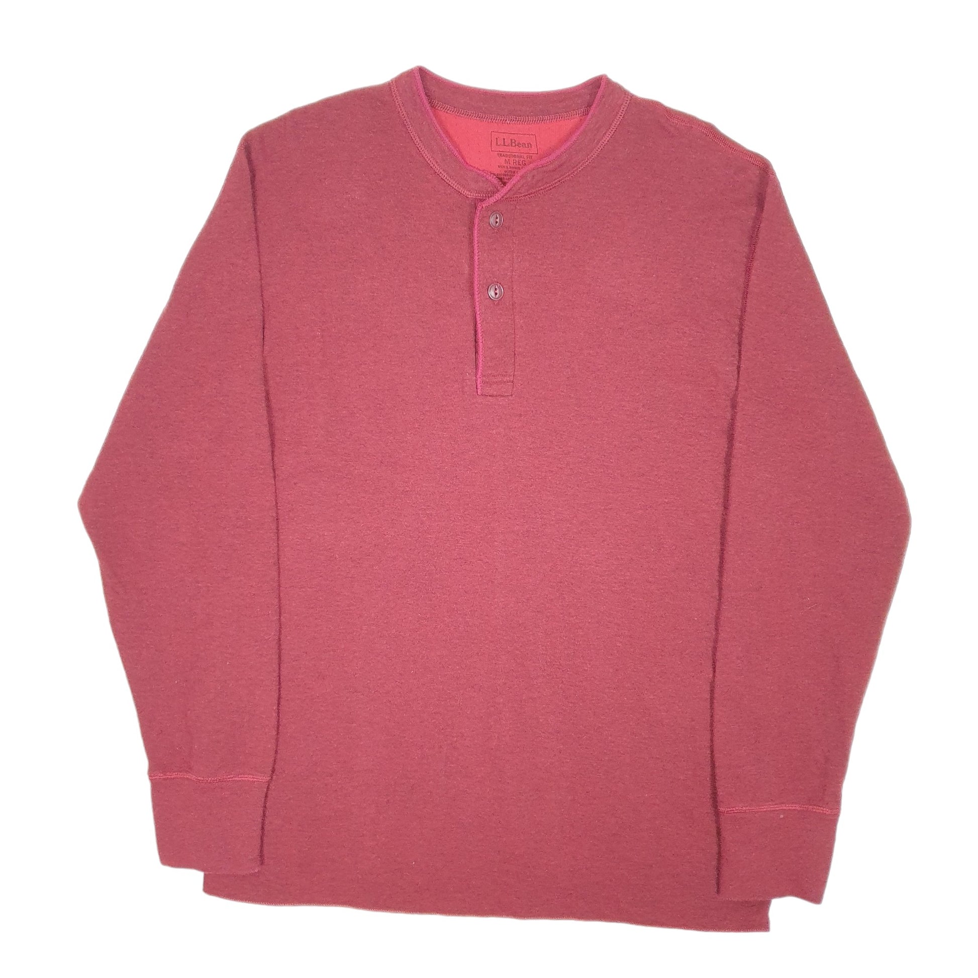 Mens Burgundy L.L.Bean Henley Thermal Quarter Zip Jumper