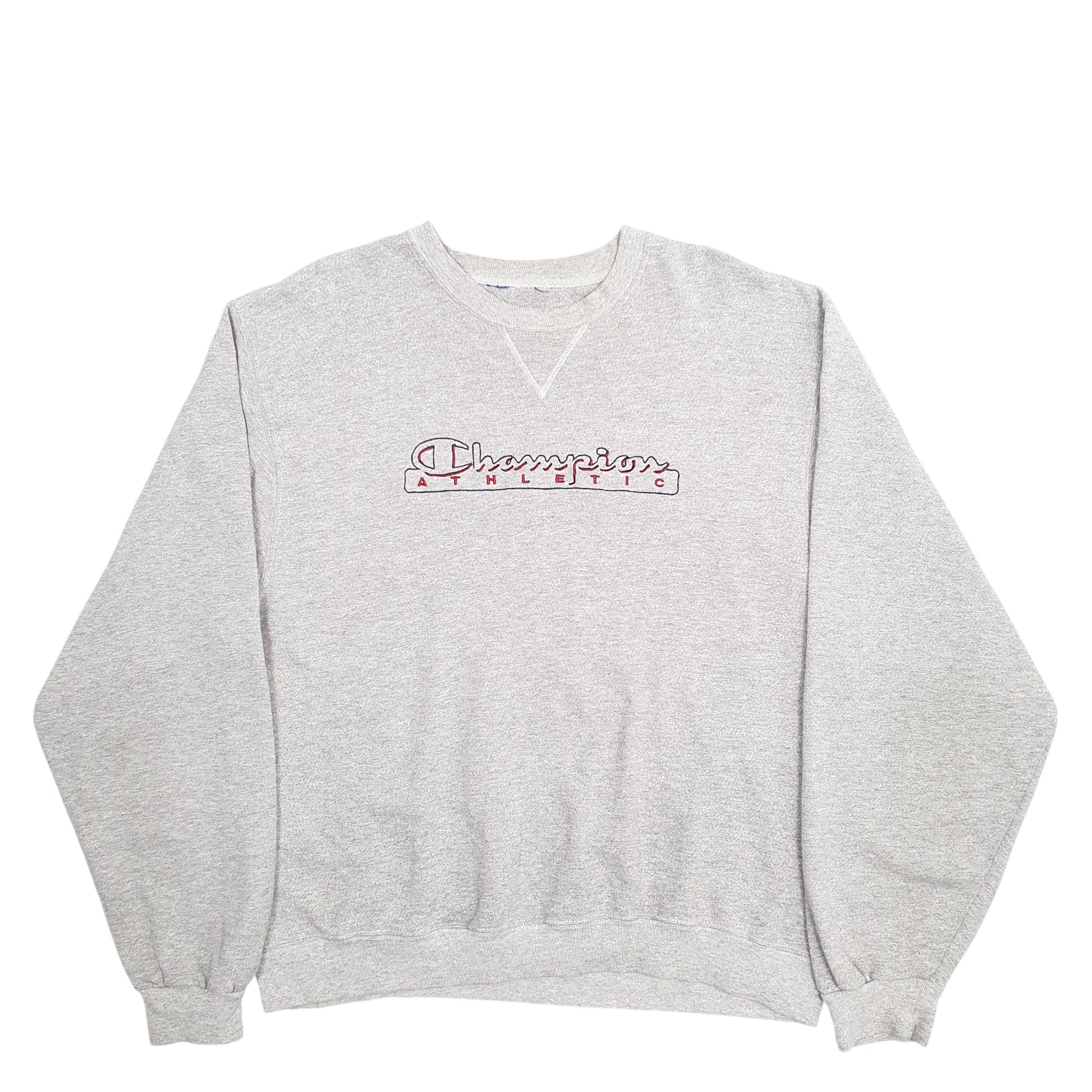 Mens Grey Champion Spellout Athletic Crewneck Jumper