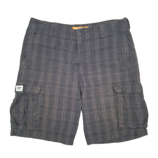 Mens Black Lee Dungarees Check Grid Cargo Shorts