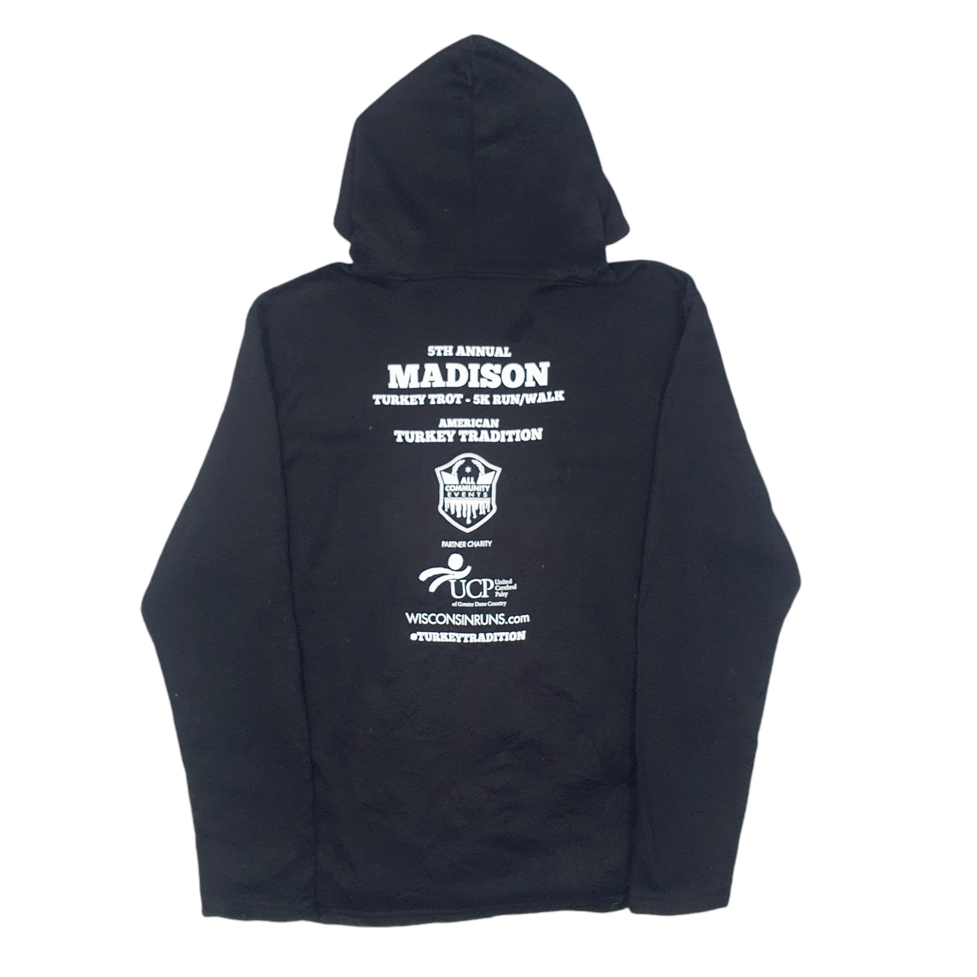 Mens Black Fleecepoly Wisconsin Madison Turkey Trot Hoodie Jumper