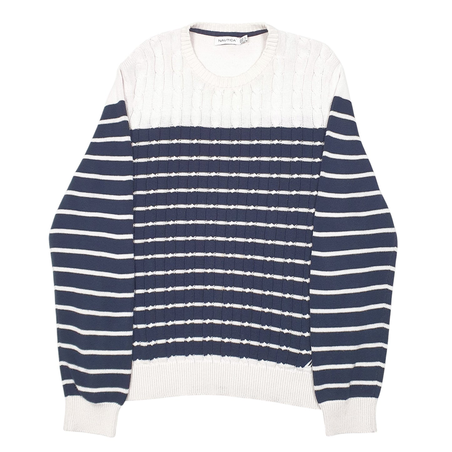 Mens White Nautica Knit Nautical Stripe Crewneck Jumper