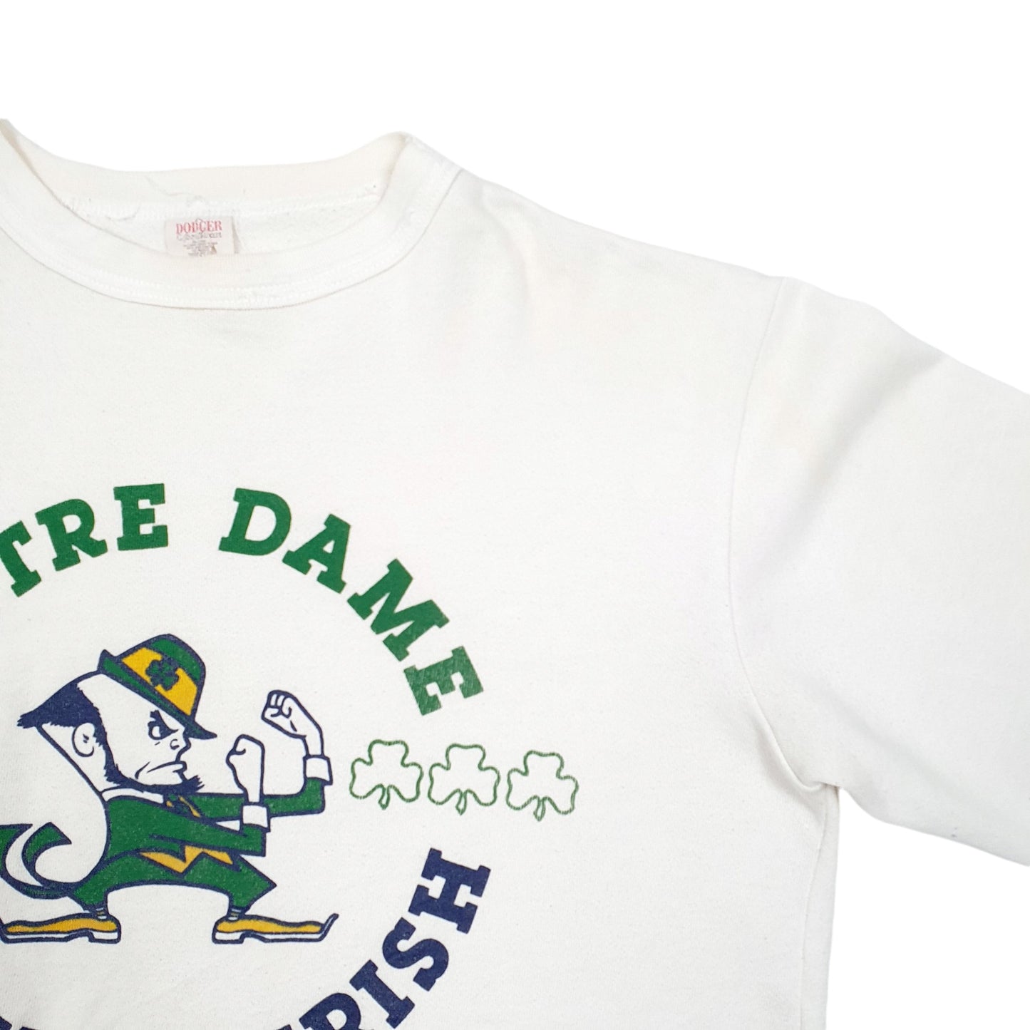 Mens Cream Dodger Sportswear Vintage Notre Dame Fighting Irish 70s 80s Made In USA Football Crewneck Jumper