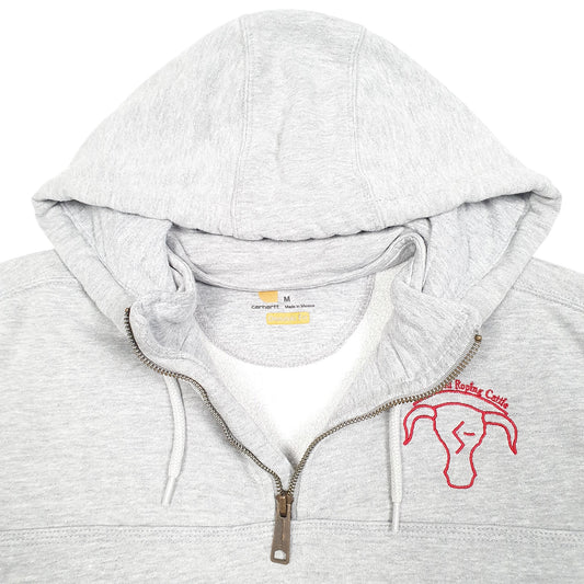 Mens Grey Carhartt Workwear Hoodie Van Tassell Roping Cattle USA Quarter Zip Jumper