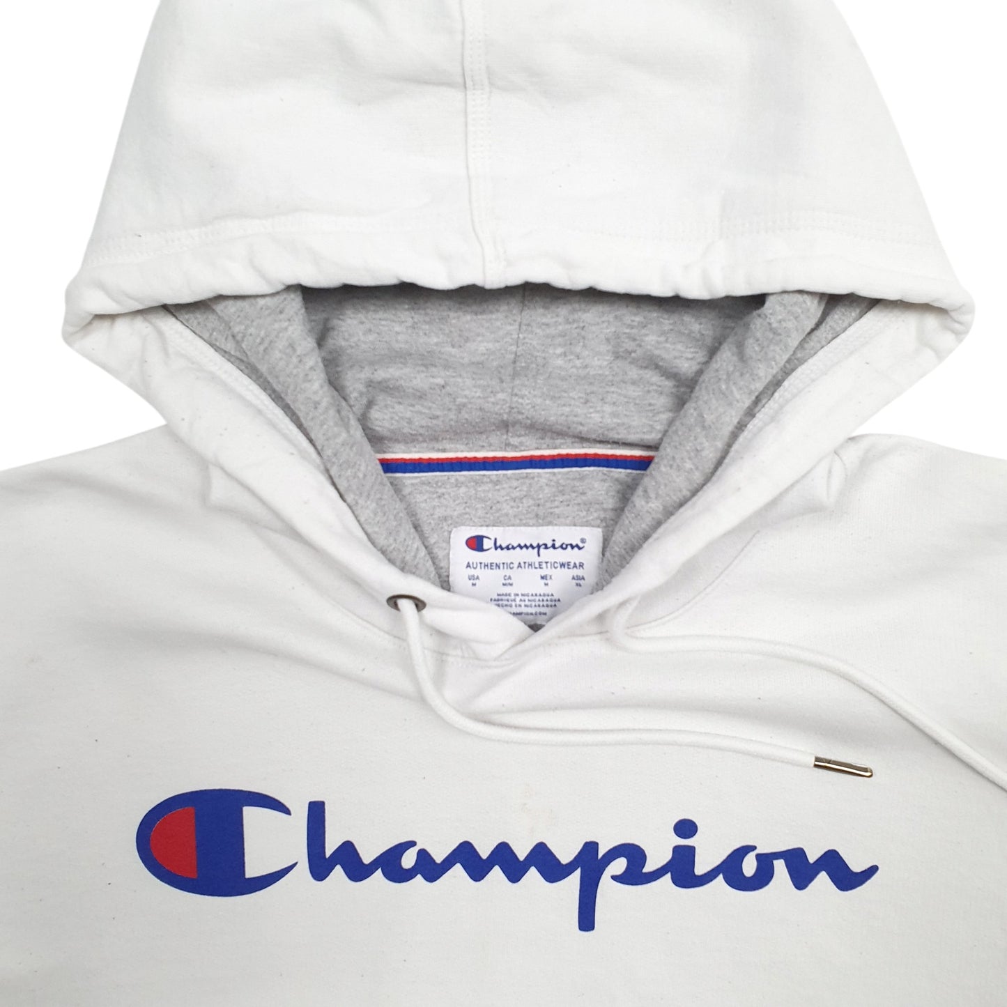 Mens White Champion Spellout Hoodie Jumper