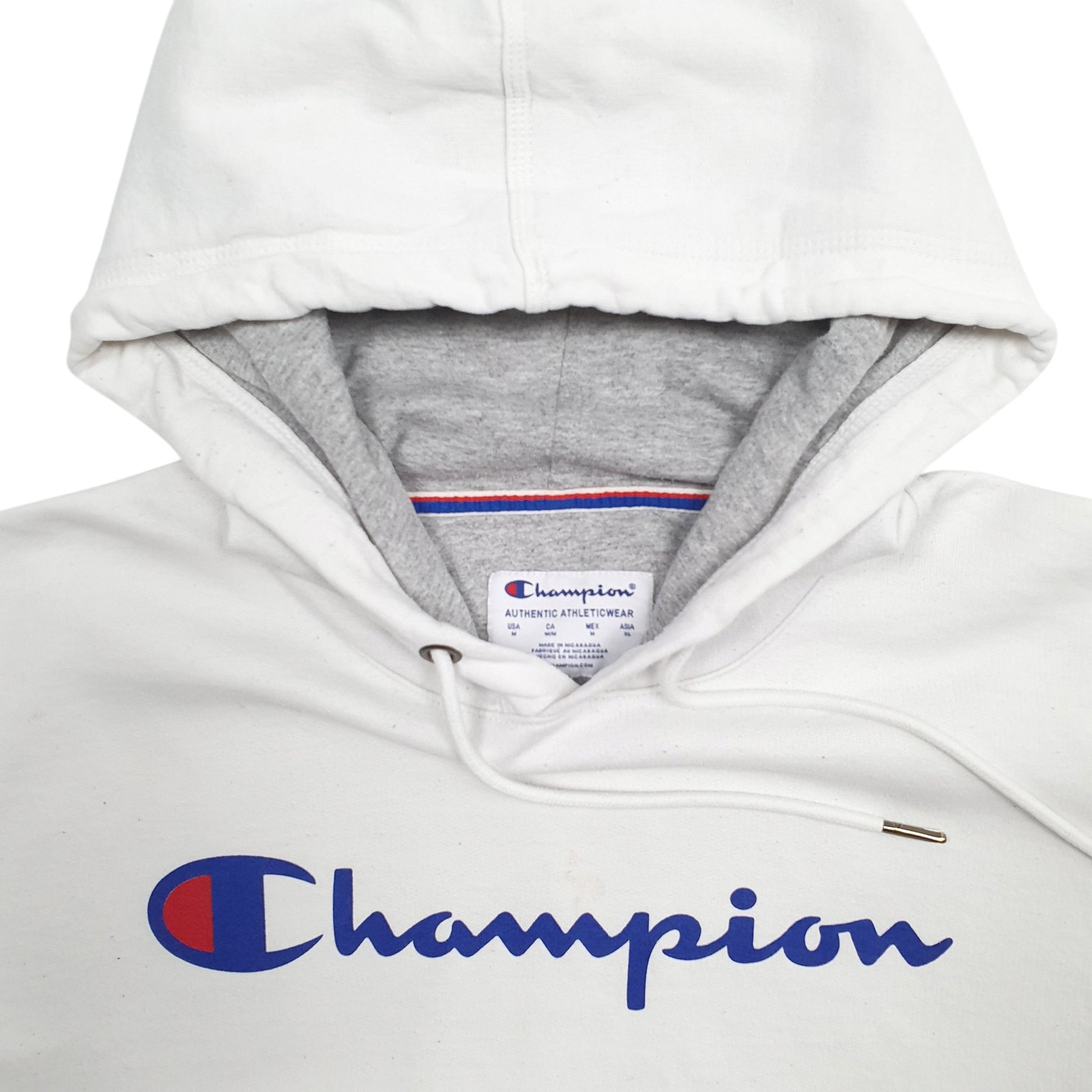 Mens White Champion Spellout Hoodie Jumper
