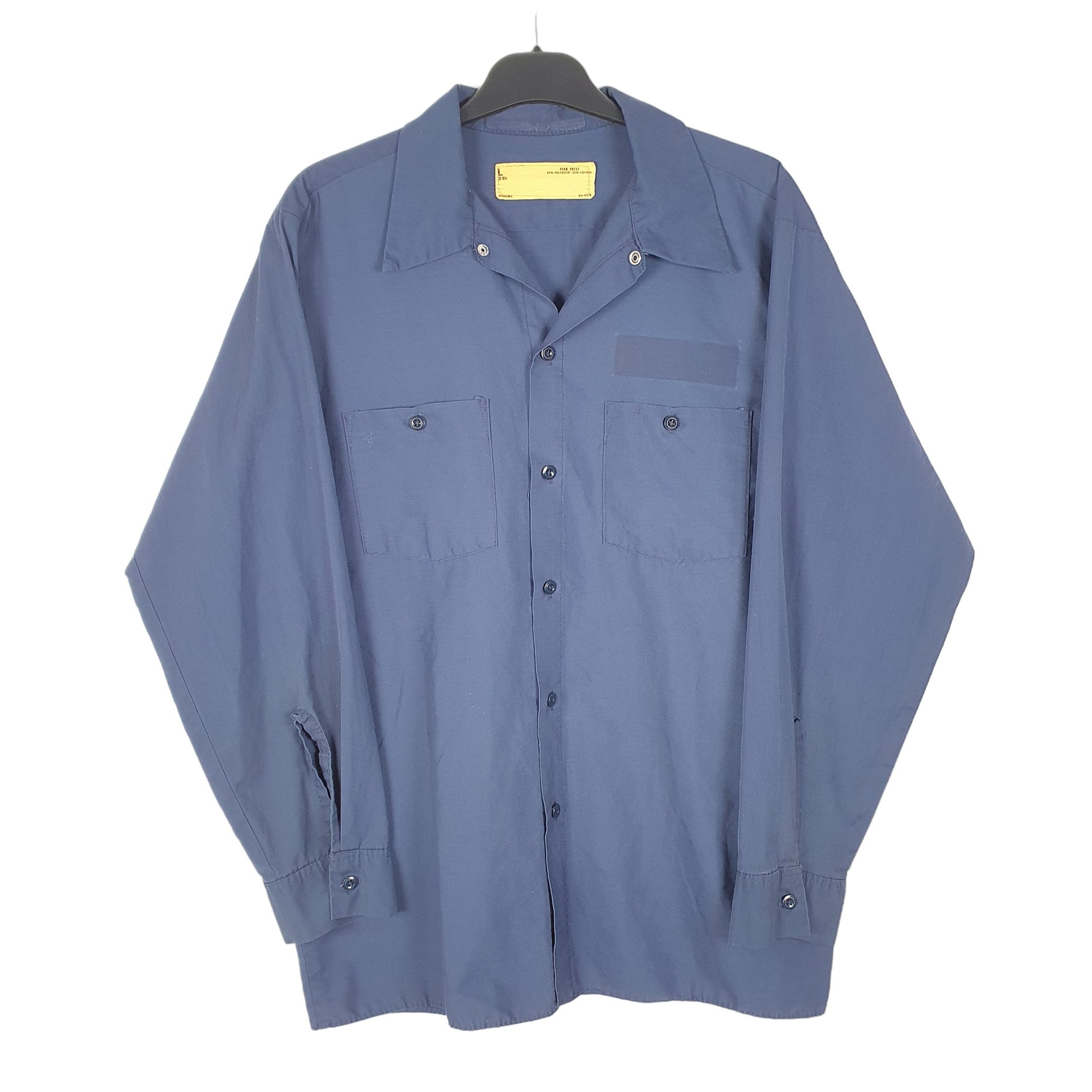 Mens Navy Unbranded Perm Press Workshirt Workwear Long Sleeve Shirt